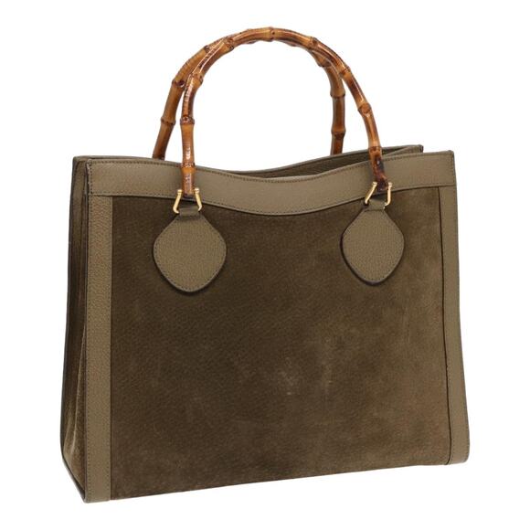 GUCCI Bamboo Hand Bag Suede Khaki 002 1186 002 1186 - Picture 1 of 16